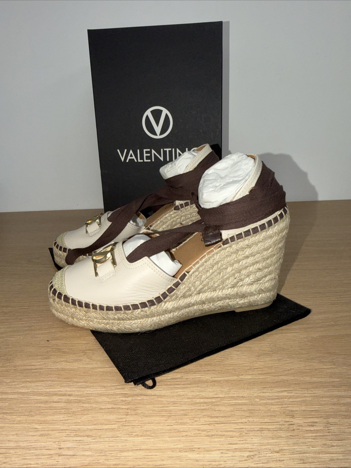 VALENTINO BY MARIO VALENTINORoxana Vlogo Wedge Sandal In Cream Taupe