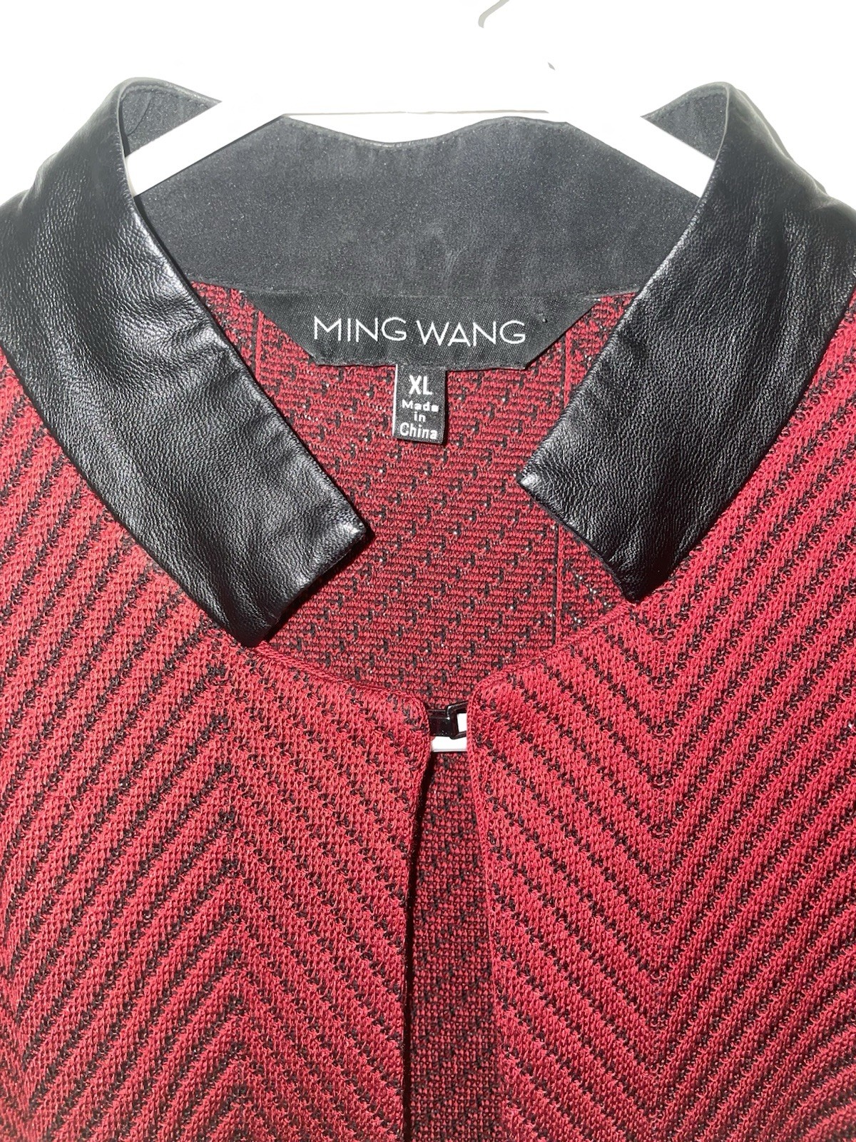 Ming Wang Herringbone Knit Knee Length Cardigan Jacket Red Black Women’s XL