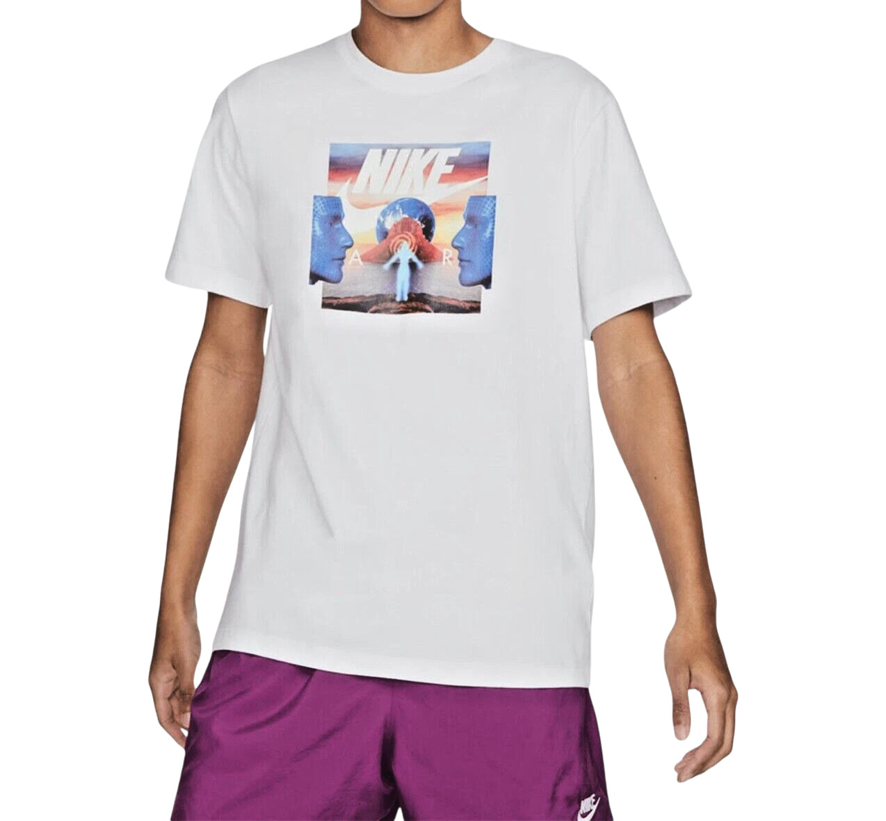 NIKE Air Sportswear Blue Man Festival Photo Men’s White T-shirt, Size L – NWT!!
