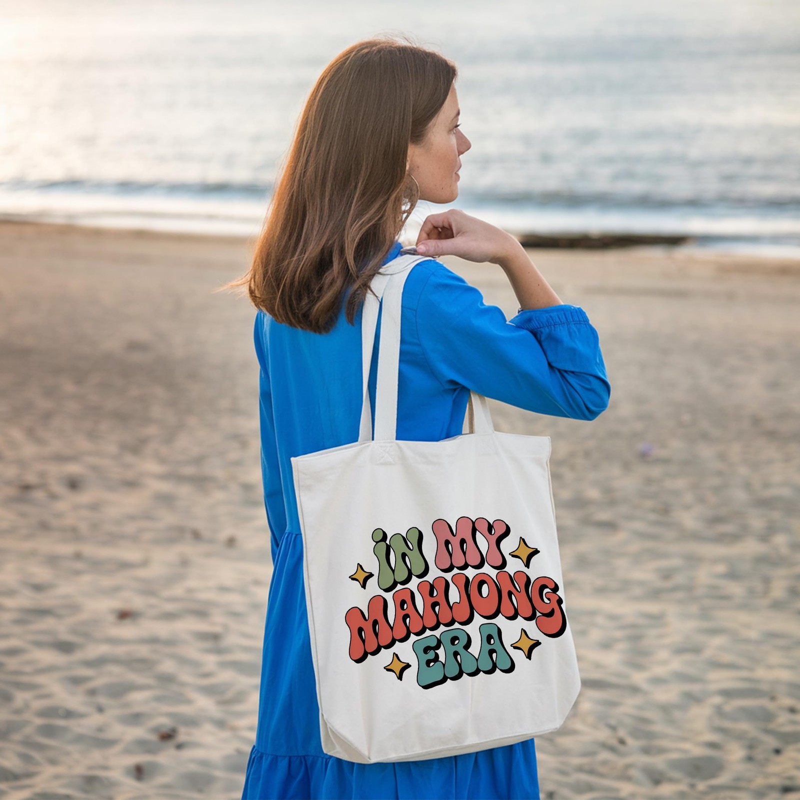 LRYBUD In My Mahjong ERA Tote Bag, Canvas 13.8 x x 0.6 inches, Yellow