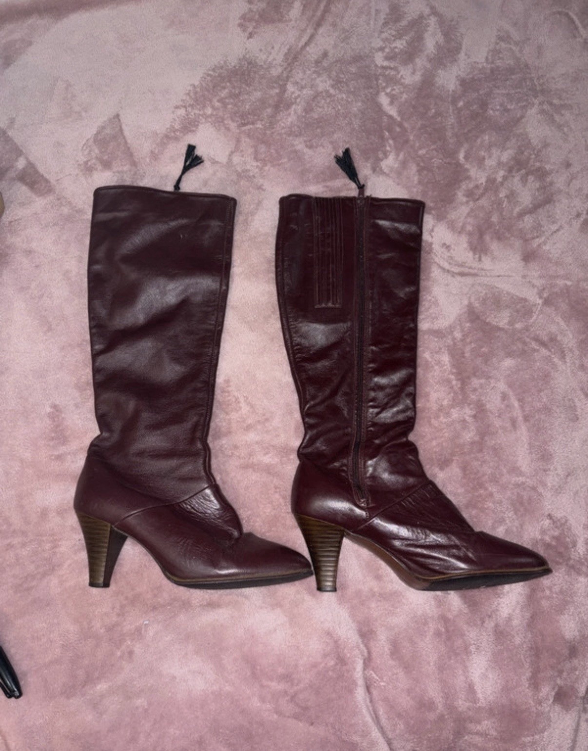 Vintage 1970s Cobbie’s Maroon/Burgundy Leather Knee High Zipper Boots