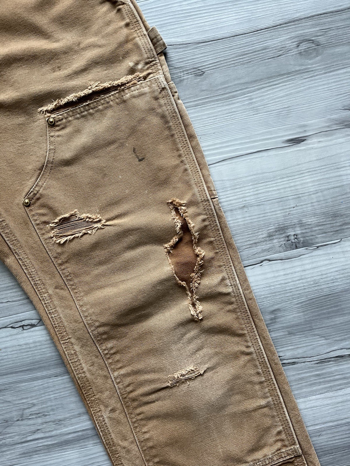 Vintage Carhartt B01 BRN Double Knee Pants 30×30 Made In USA -Distressed & Faded