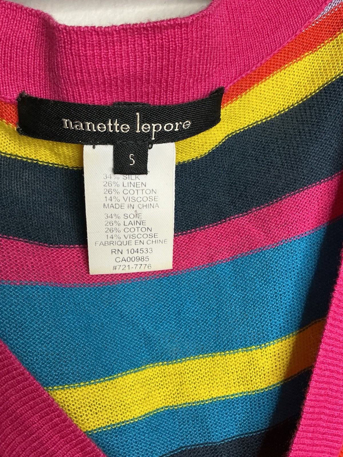 Barbiecore Nanette Lepore Multicolor Striped Knit Maxi Dress Cap Sleeve S