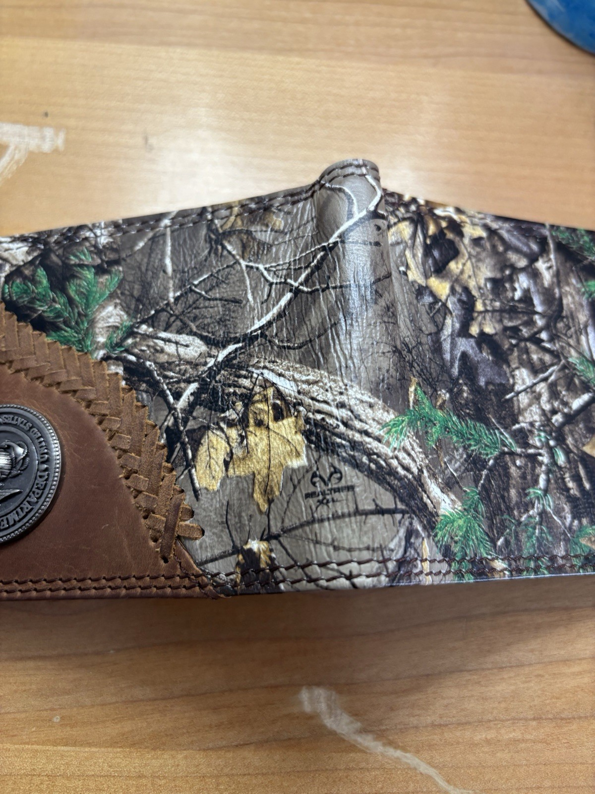 Zep-Pro Men’s Brown Camo Bifold Wallet USMC U.S. Marine Logo ID window