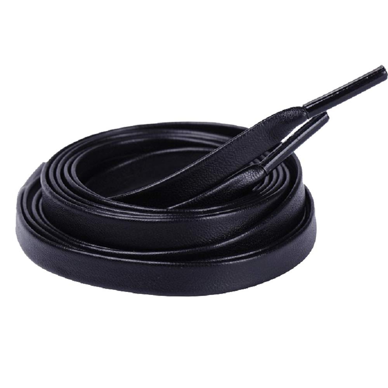 One Pair Flat PU Leather Laces Shoelaces for Shoes Sneaker Boot Black 51”