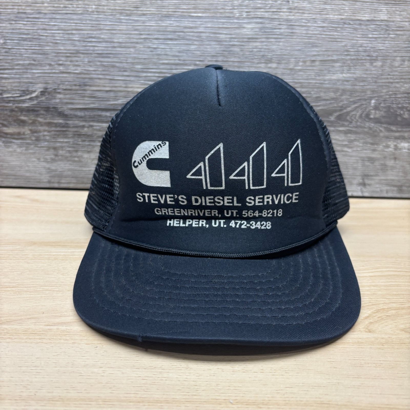 Vintage Steve’s Diesel Service Hat Cap Trucker Snap Back Black Cummins Utah 90s