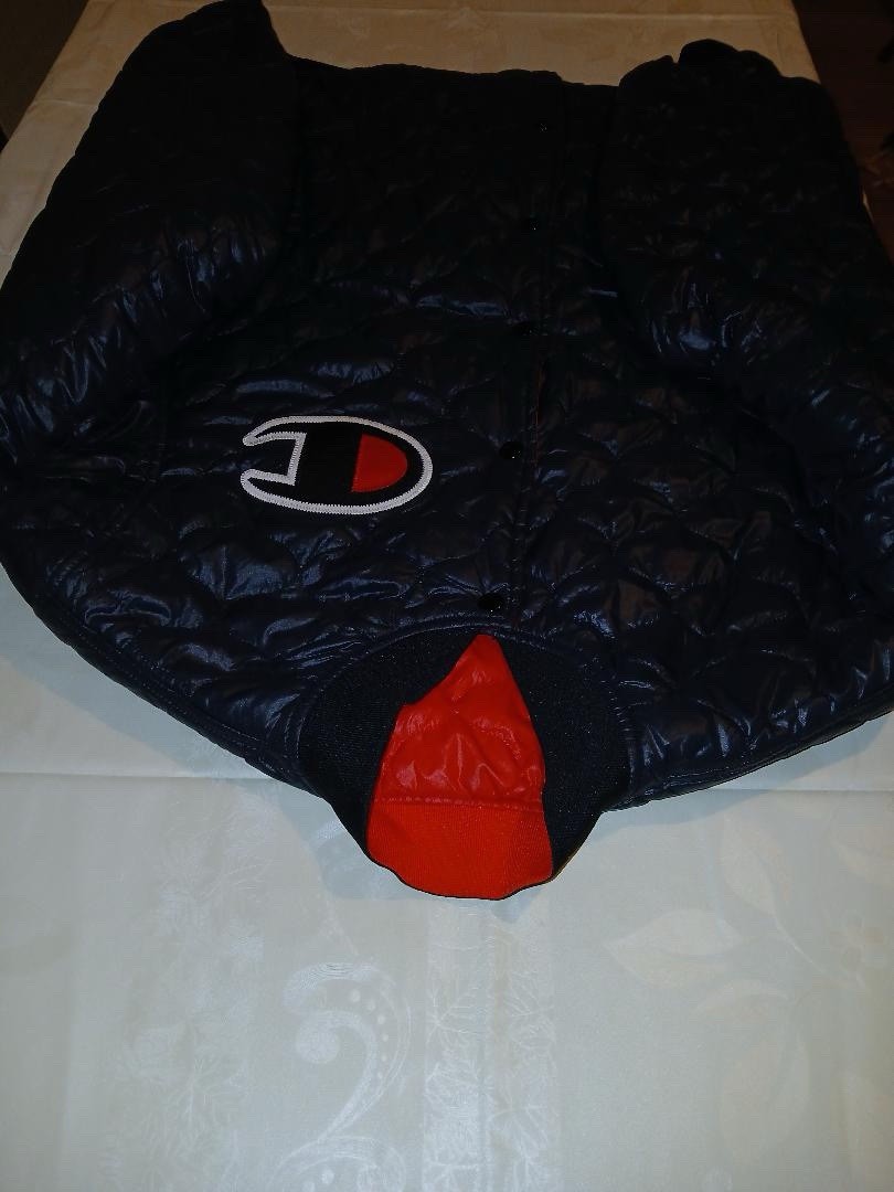 Champion Reversible Quilted Bomber Jacket Red Black Men’s Snap Closure Logo