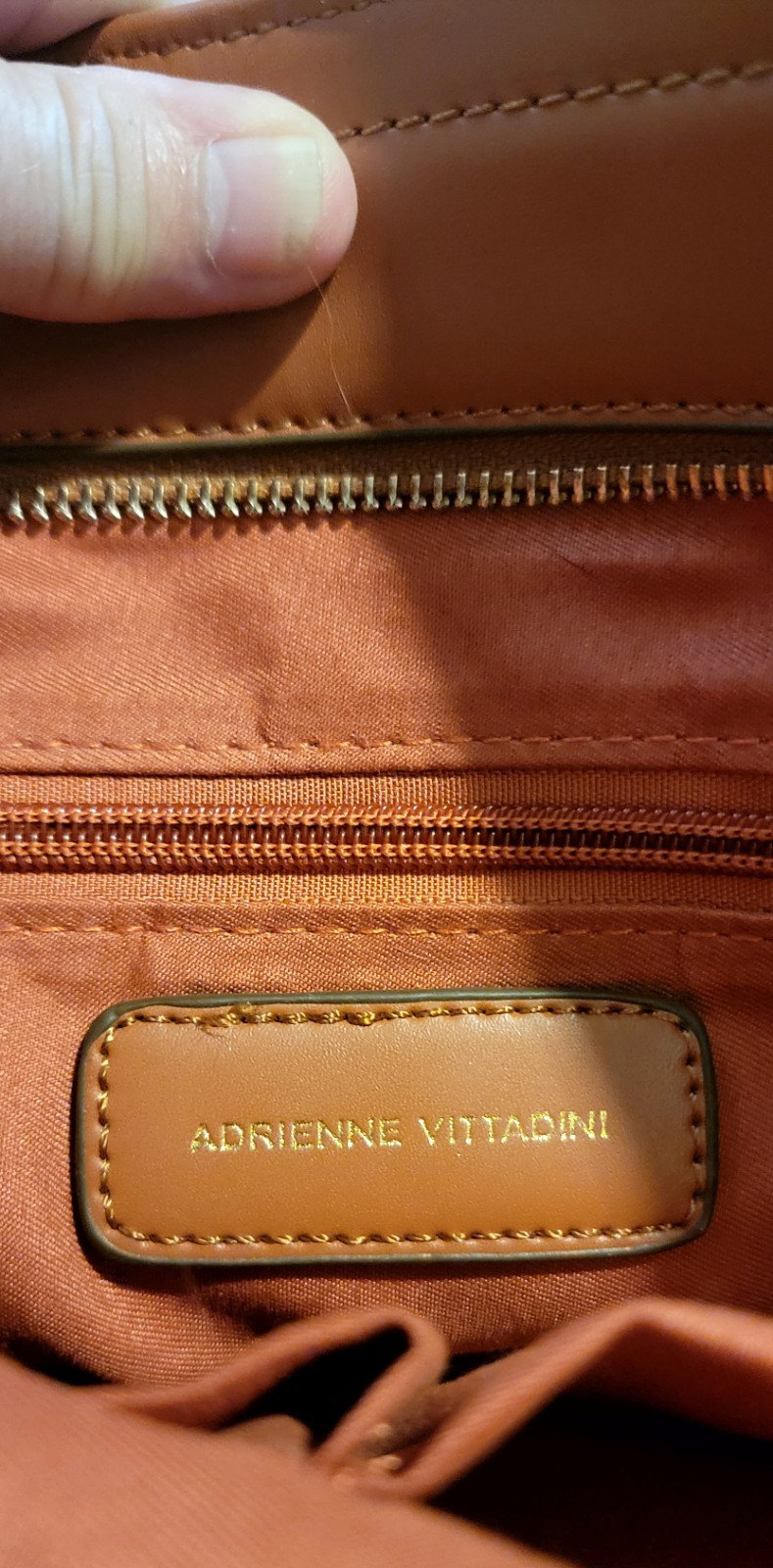 Adrienne Vittadini Monogram Shoulder Handbag Brown Purse Bottom Studs Base Zip