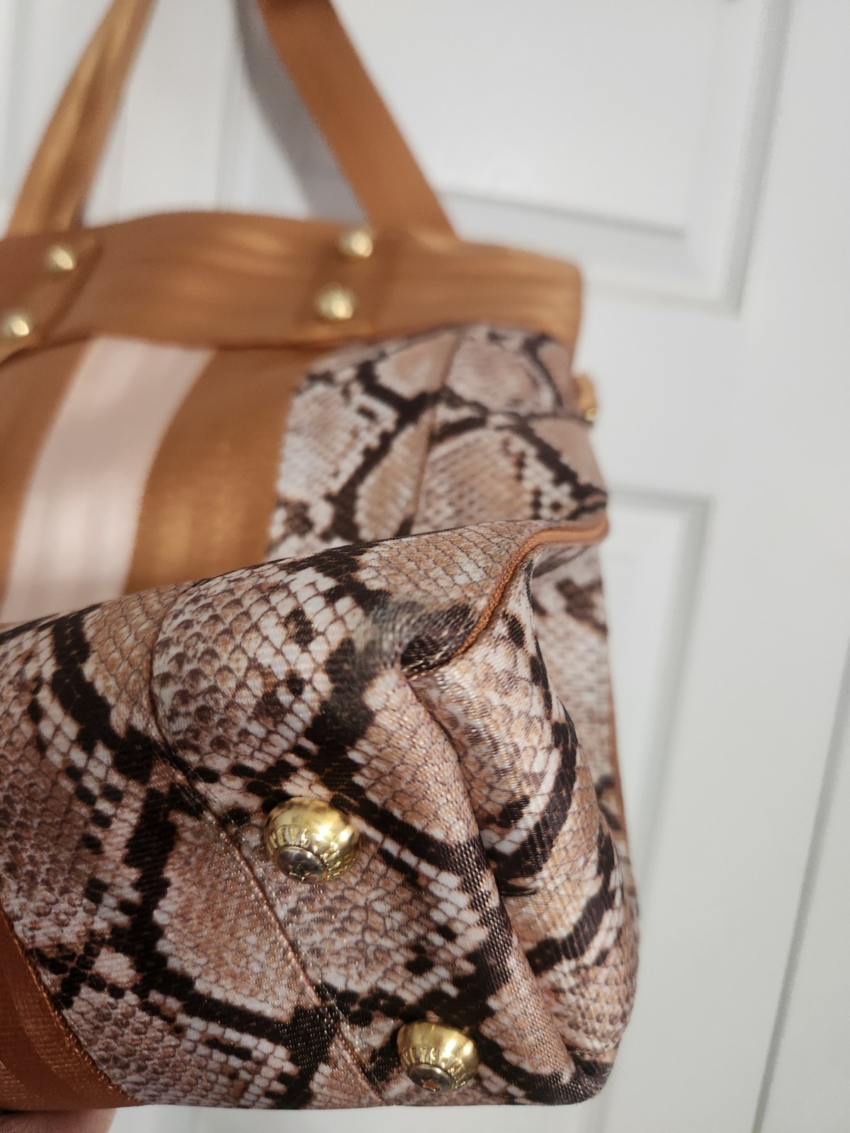 Harveys Foldover Tote – Snake, Champagne, Gold Hardware – PLEASE READ *MODIFIED*