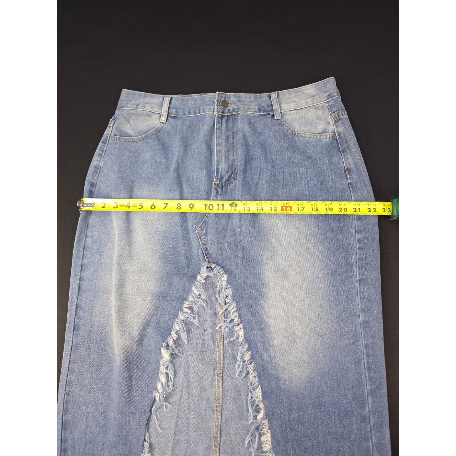 Womens XXL Denim Jean Skirt 34×36 Distressed Raw Hem Medium Wash Midi Skirt
