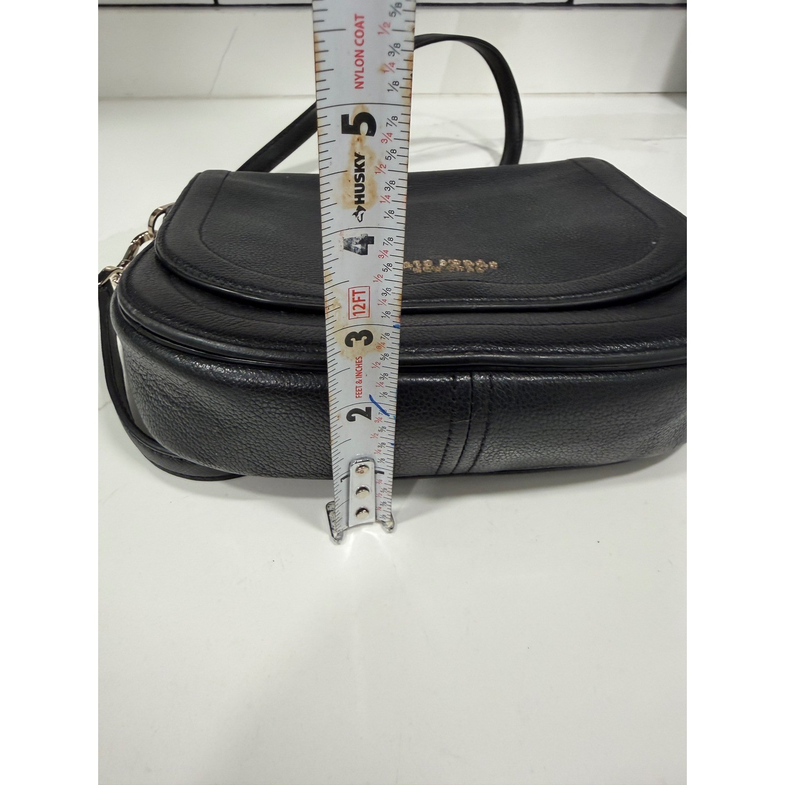 Kate Spade New York Black Pebbled Leather Crossbody Saddle Bag Gold Logo