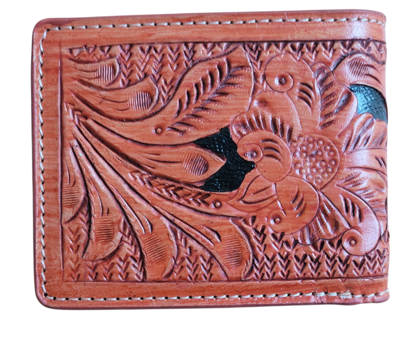 Hand Tooled Genuine Leather Bifold Wallet – Leather RFID Men Tan Wallet Flower