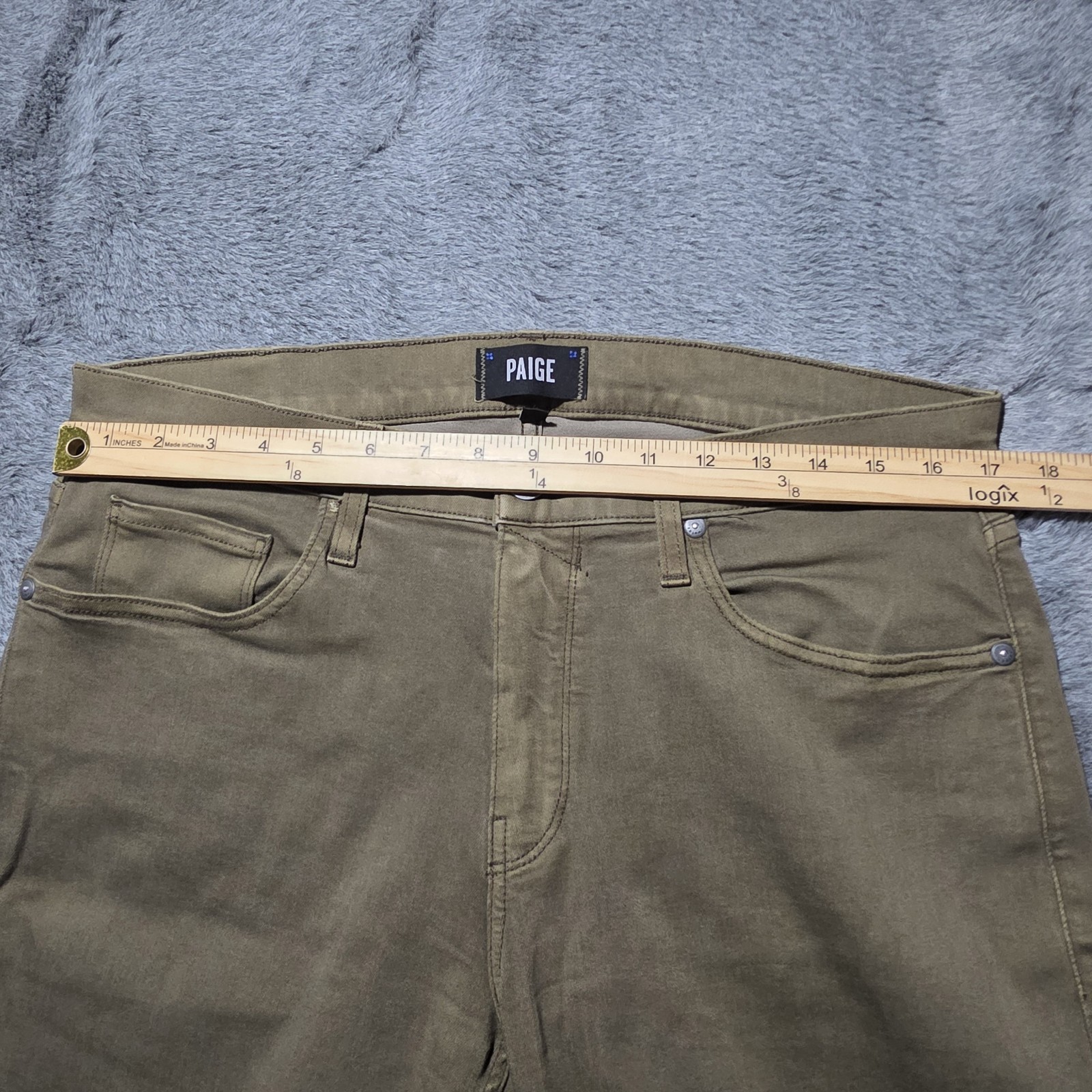 Paige Federal Slim Straight Pants Mens 33 Vintage Artichoke Olive Green Stretch