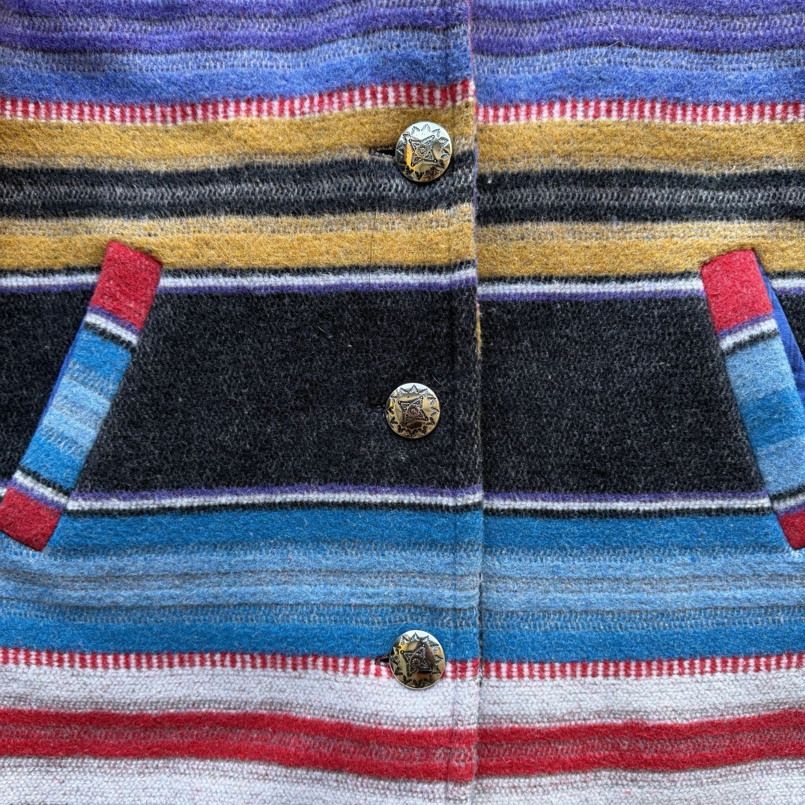 Vintage 70s Circle T Roughrider Womens L USA Wool Serape Coat Jacket Western