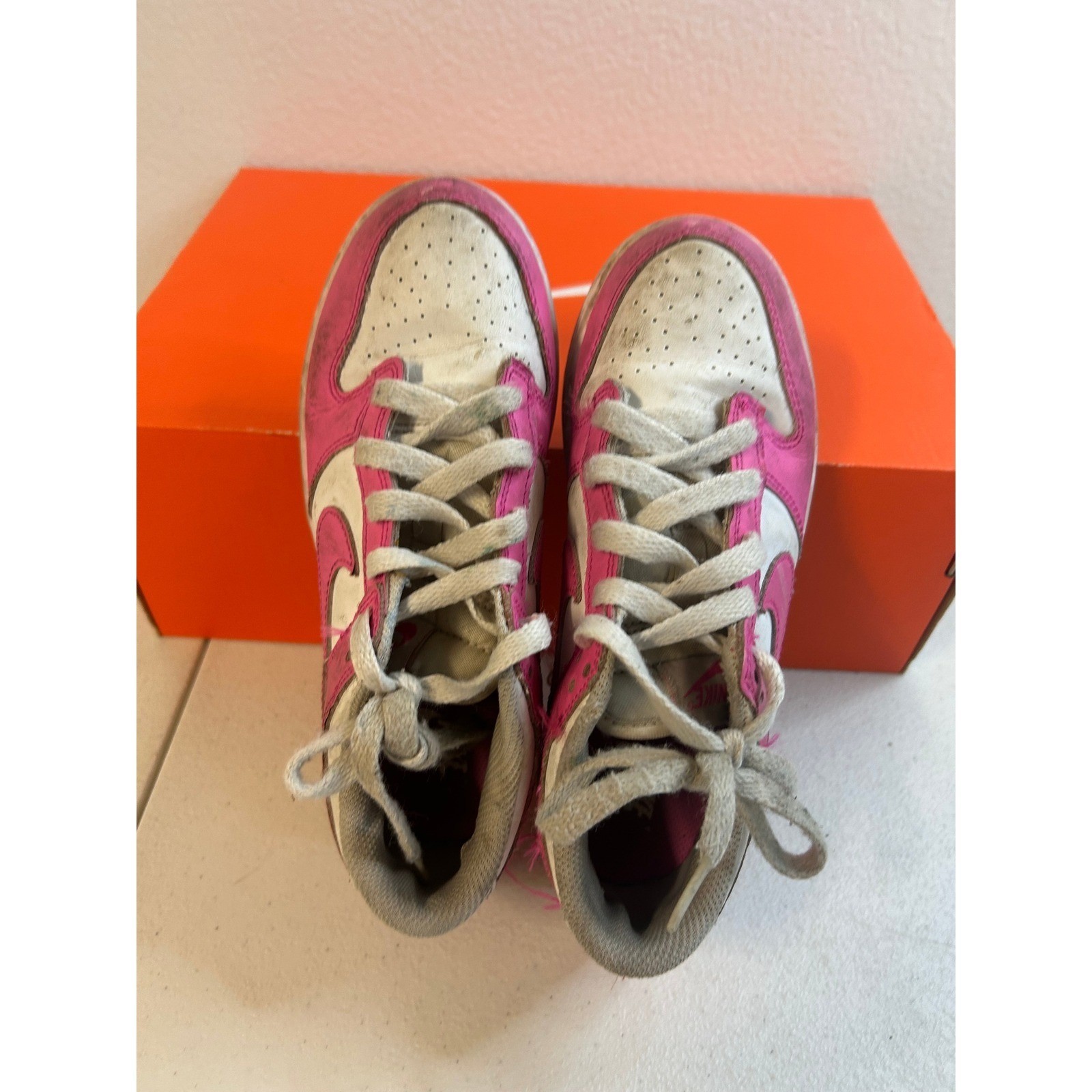 Nike Dunk Low Kids Pink White Sneakers 2Y #1785
