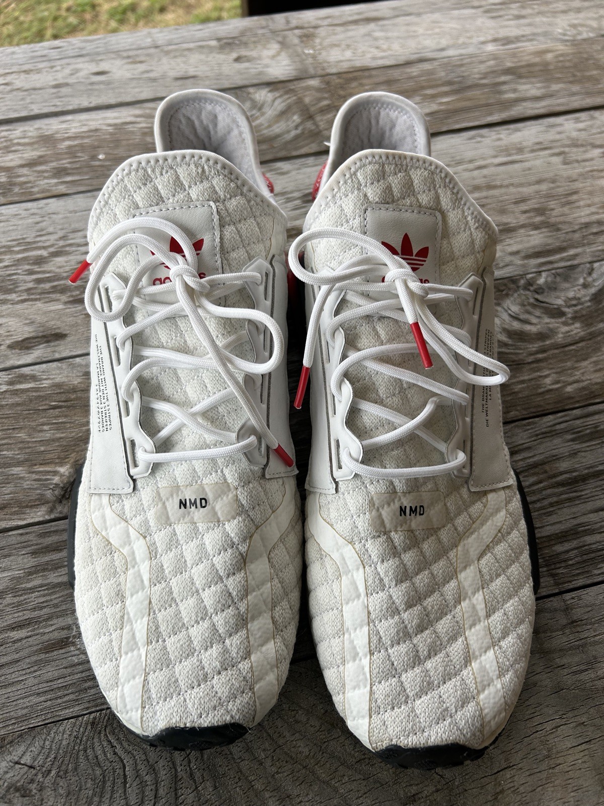Adidas NMD R1 V2 Quilted White Black Red Sneakers Running Shoes, Men’s Size 14