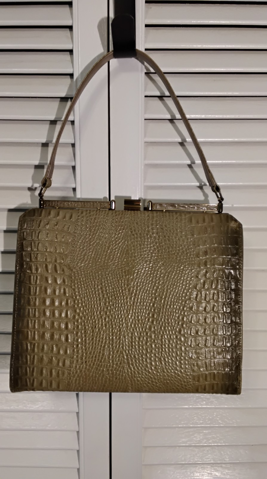 Vintage 40s 50’s Crocodile Alligator Embossed Leather Handbag Purse Bag Exotic