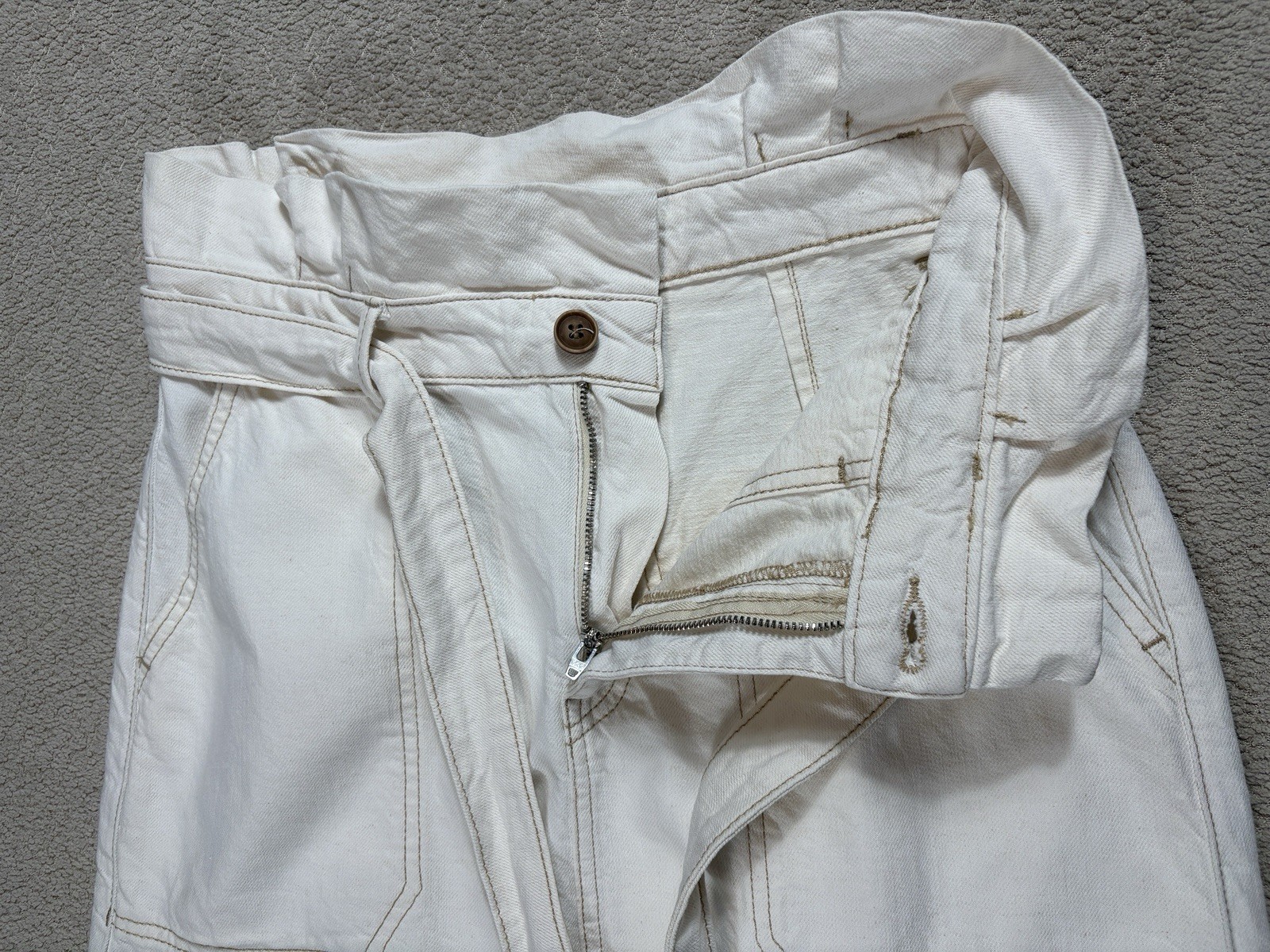 Free People Mini Skirt Denim Medium 30” waist Cream White Short Tie at Waist