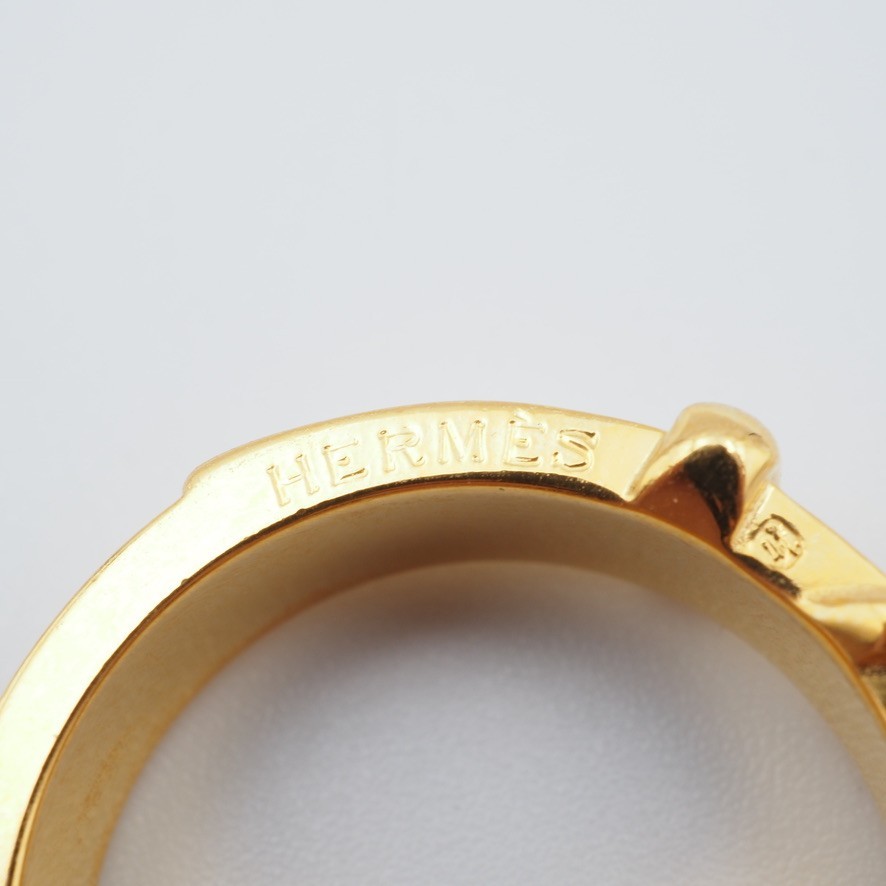 [EXC] HERMES Scarf Ring Belt Motif Design Gold Plating Japan w/Box
