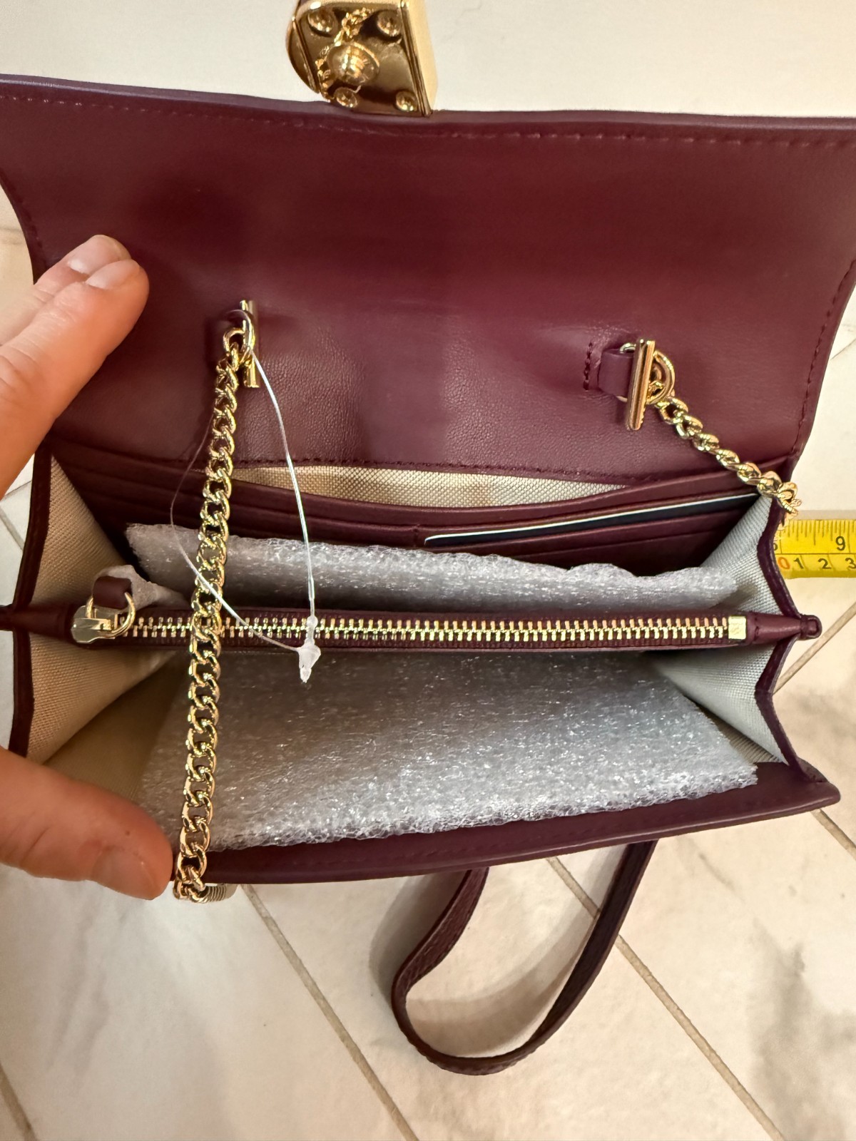 NWT COLE HAAN Collection “Black Garnet” Leather Wallet On A Chain Crossbody Bag