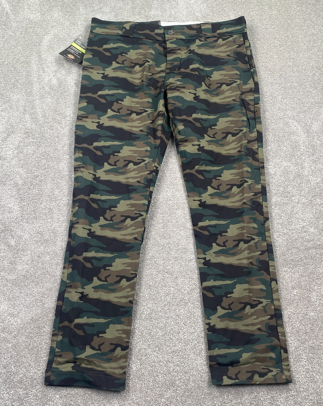 Dickies Camo Skinny Fit Straight Leg Twill Work Pants Mens Size 34X30 Army Green