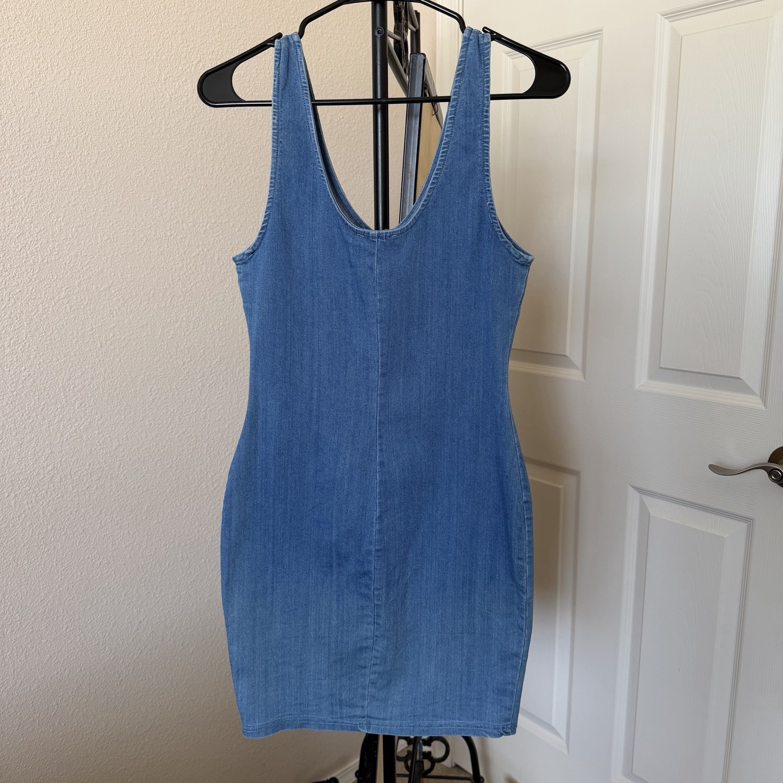 Iris womens small blue bodycon zip-up jean dress preppy y2k bohemian westerncore