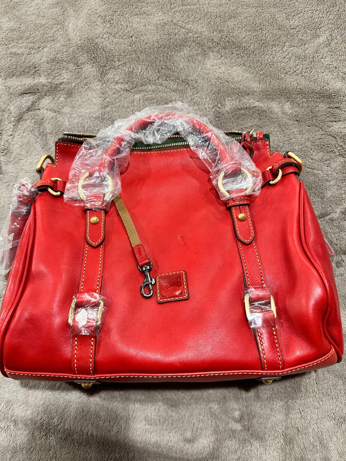 Dooney & Bourke Red Florentine Leather Bristol Satchel Purse with Tassel NWT