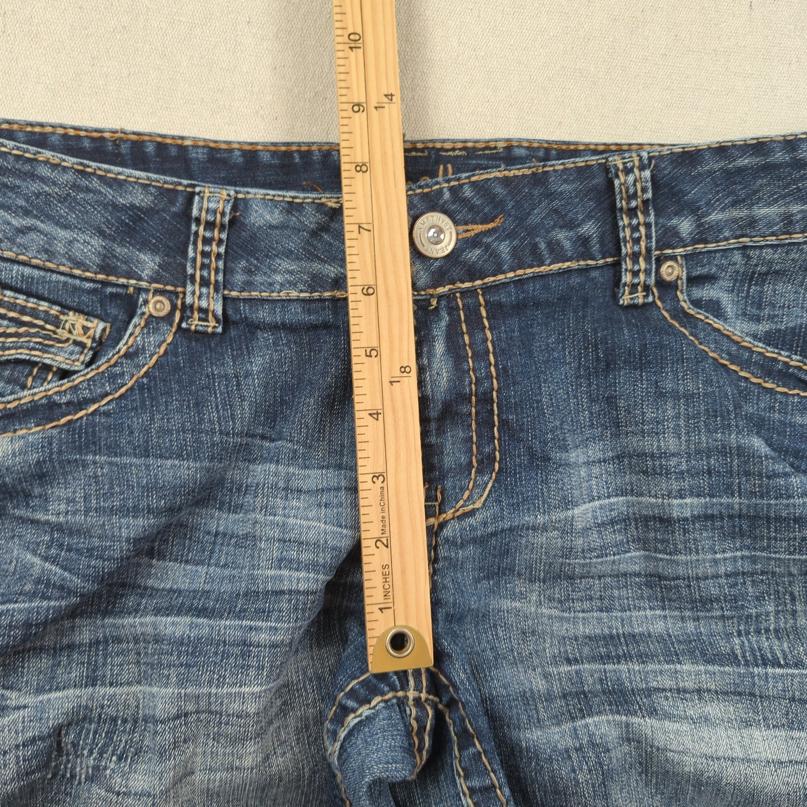 Amethyst Jeans Womens 16 Blue Boot Cut Cropped Low Rise Thick Stitch Flap Pocket
