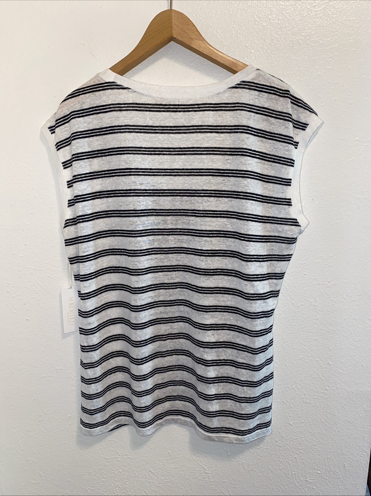 Nordstrom Collection White & Blue Striped Coastal Beach Linen Top Large NWT