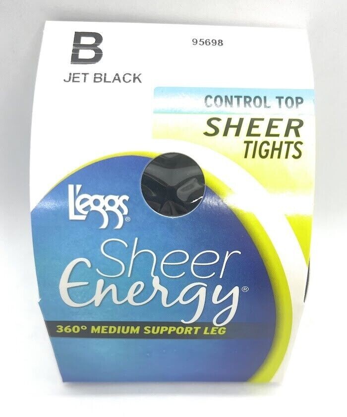 L’eggs Sheer Energy Control Top Jet Black Sheer Tights ~ B Jet Black 95698