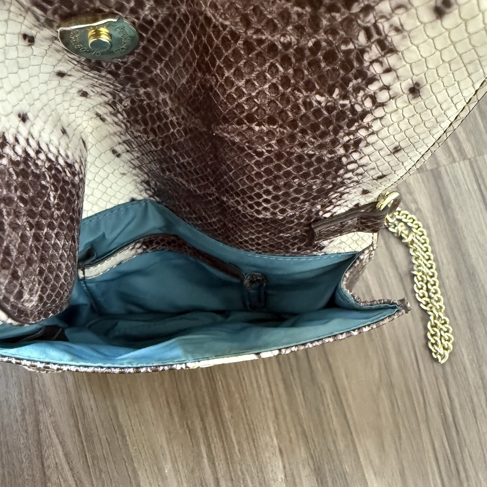 Anne Klein Snake Print Chain Strap Crossbody Bag Flap Magnetic Closure