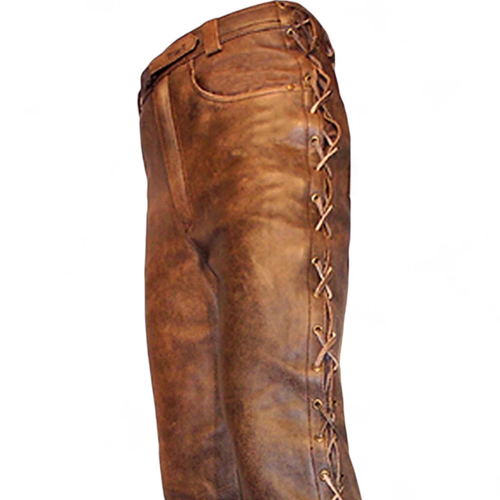 Men’s Cowboy Pant Western Distressed Vintage Native American Side Laces Up Pants