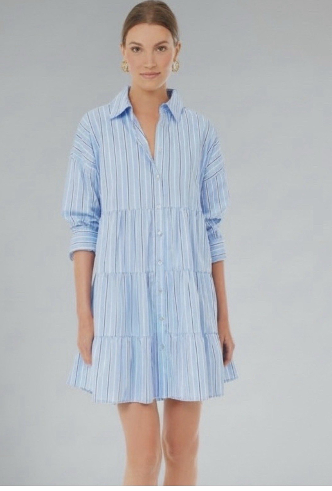 Tuckernuck x Pomander Place | Shades of Blue Stripe Cara Button Down Dress M