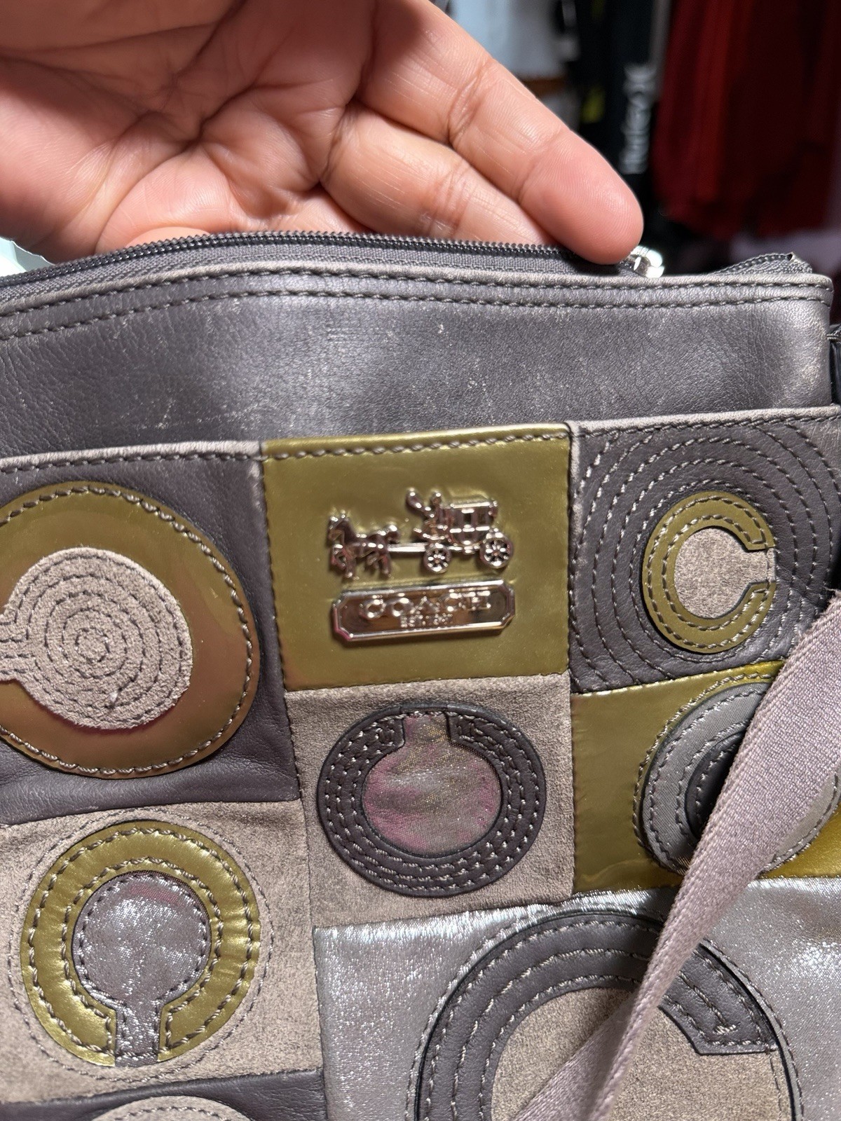 Authentic Coach Op Art Patchwork Crossbody Swingpack Bag Rare Y2K