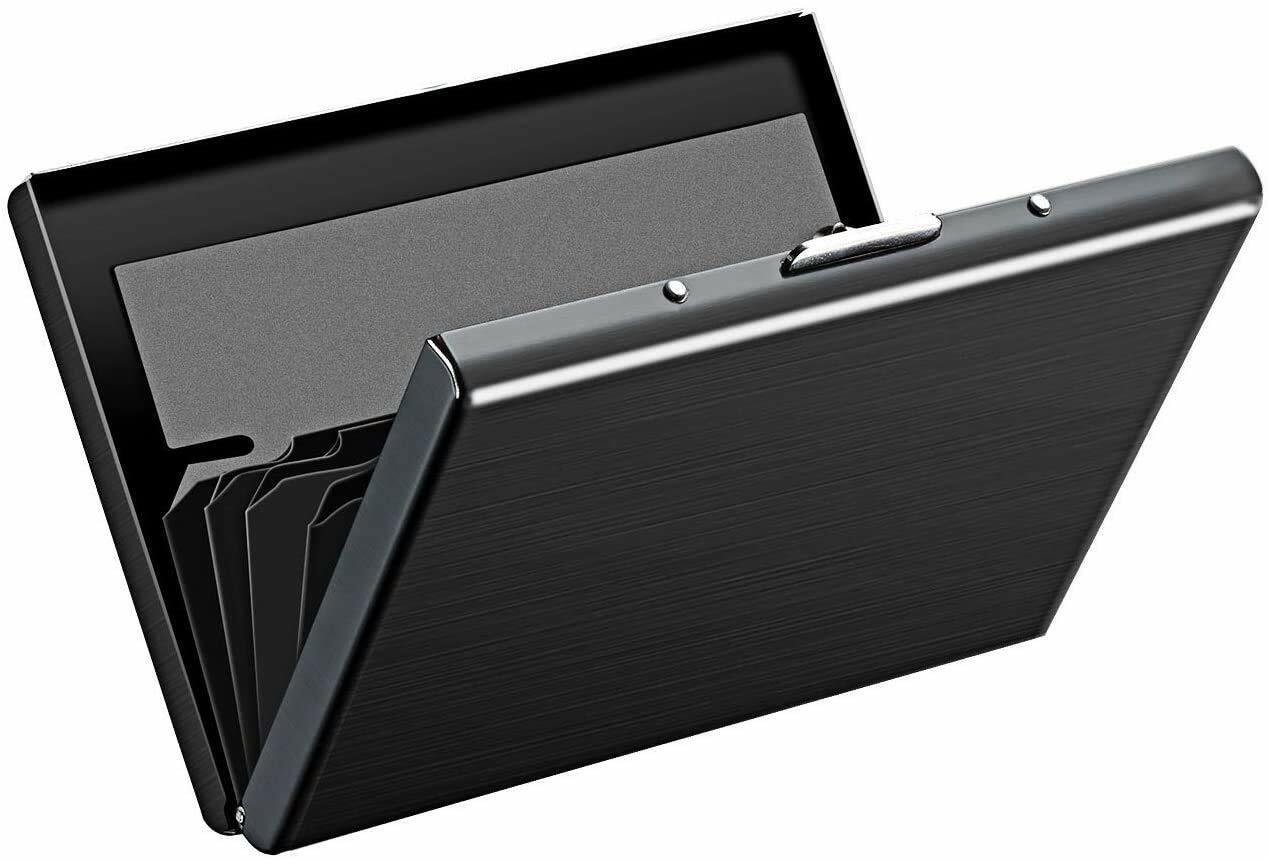 Metal Card Holder Wallet for Men & Women Black 9.5 x 6.5 x 1.3 cm US