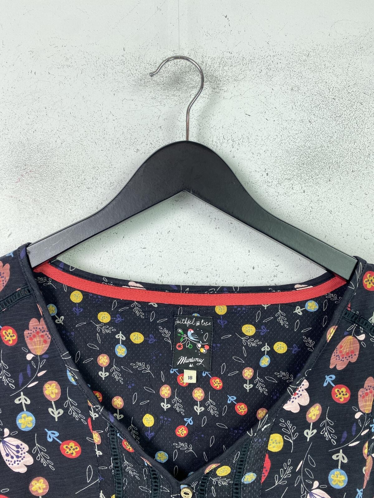 Mantaray Black Red Pink Floral Tunic V Neck Long Sleeve UK 18