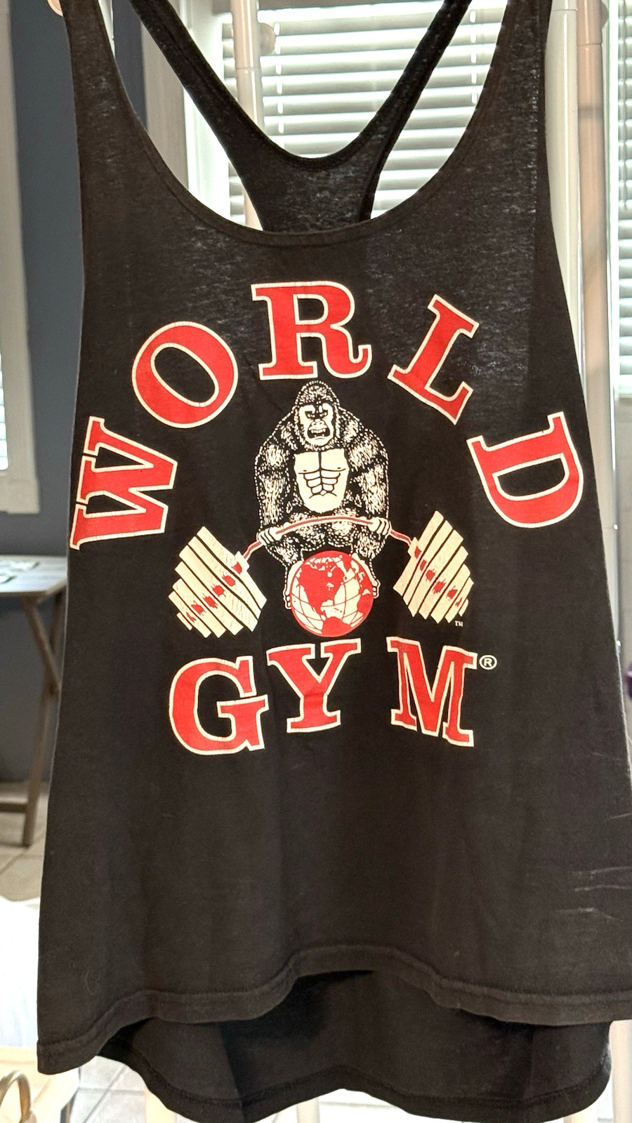 Vintage World Gym LARGE BLACK Stringer Tank Top PRE-LOVED IN VERY GOOD CONDITION