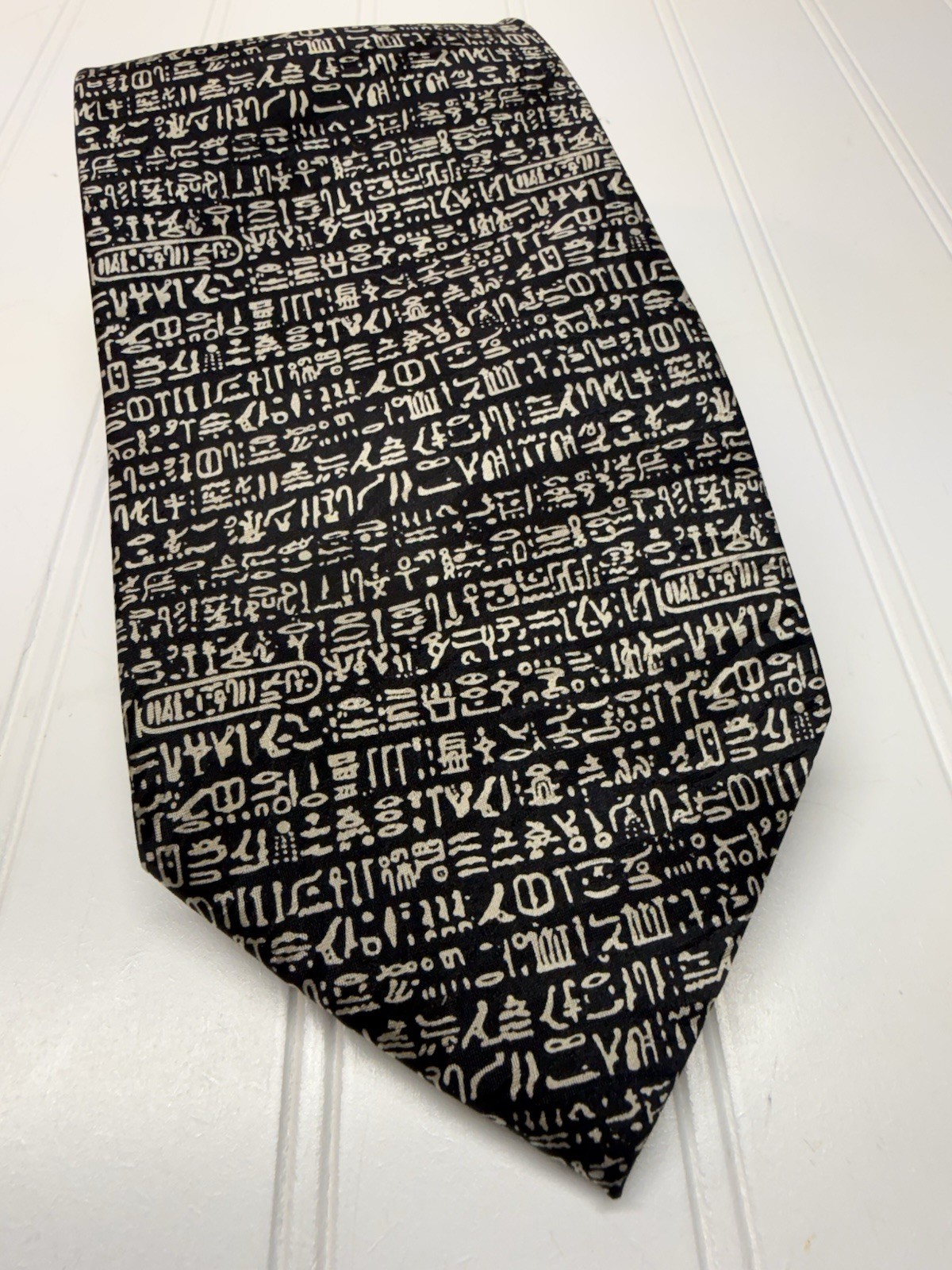 Museum Artifacts Rosetta Stone All Silk Tie Mens Black White Hieroglyphics NEW