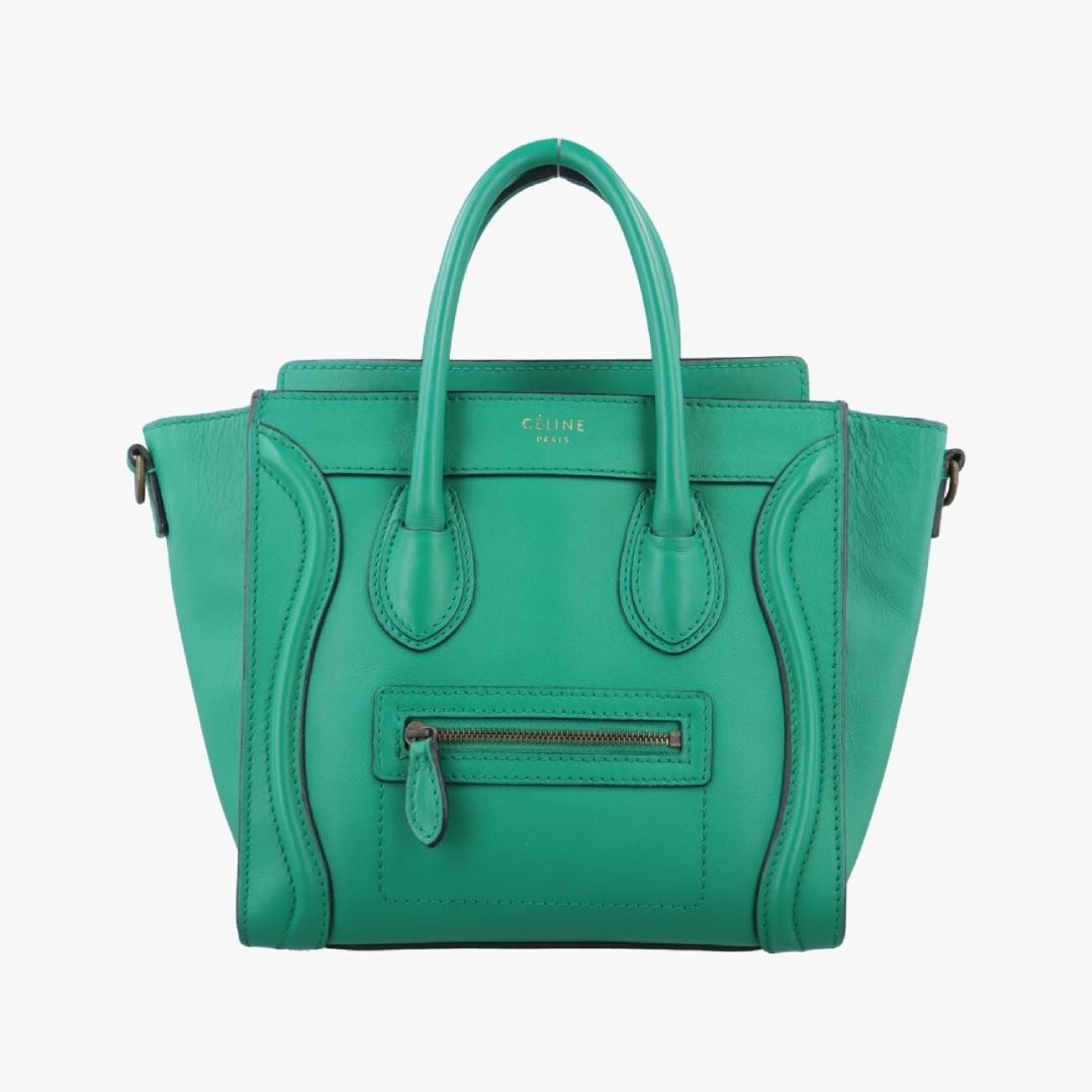 CELINE Luggage Nano Shopper Green U-ZP-0123 Leather Authentic No/Shoulder