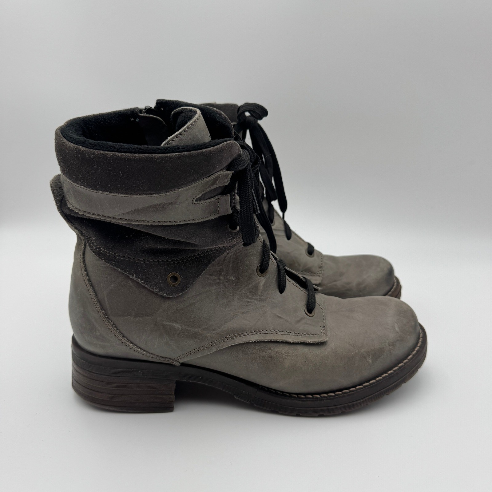 Dromedaris Kara Grey Leather Suede Trim Combat Ankle Boots Womens 41 Portugal