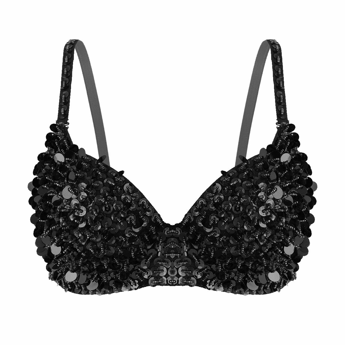 Womens Sequins Sparkle Bra Crop Top Belly Dance Costume Tops Rave Party Clubwear
