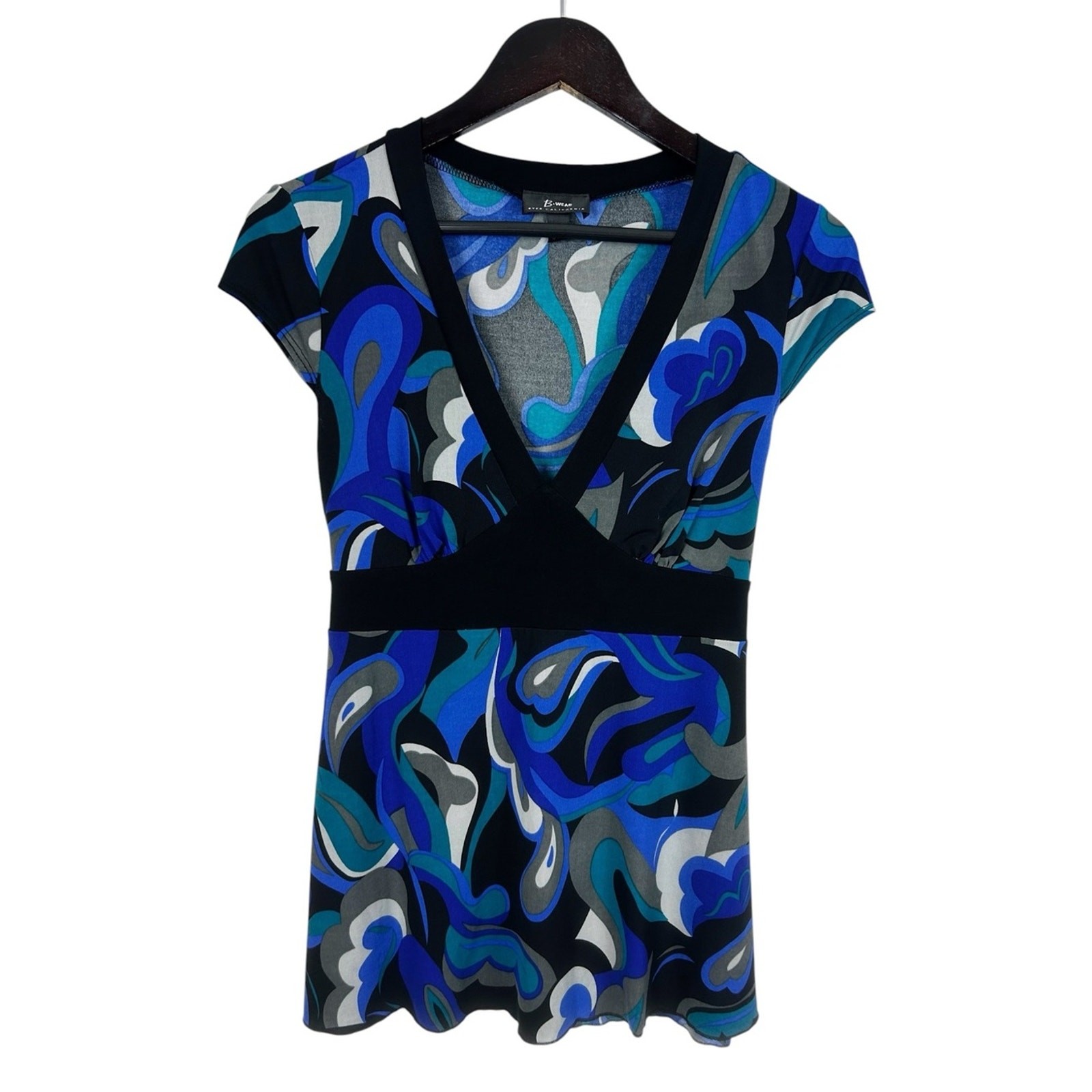 B. Wear Y2K Babydoll Blouse Women’s Size X-Large Black/Blue/Grey