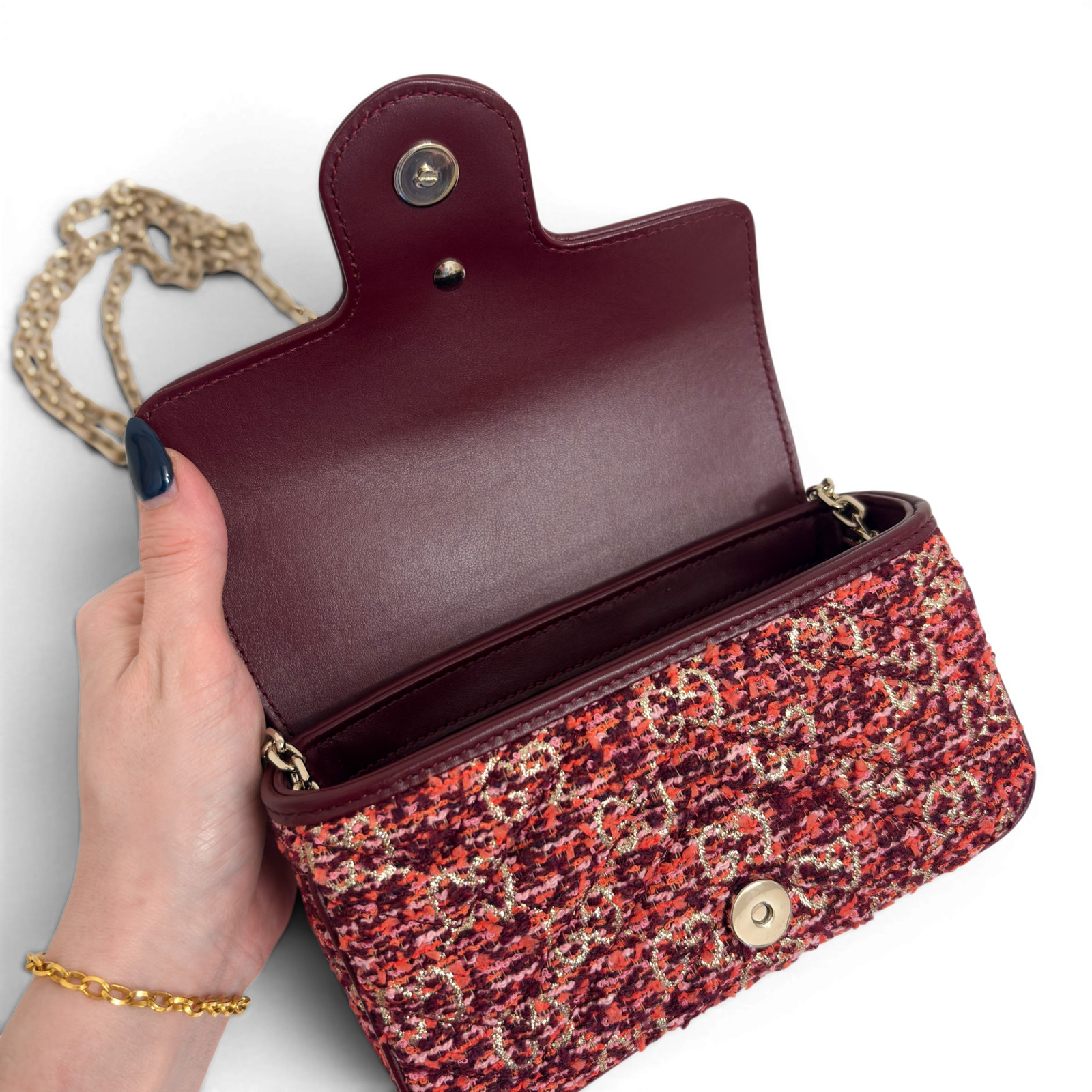 GUCCI GG Marmont Mini tweed Shoulder Bag Multicolor