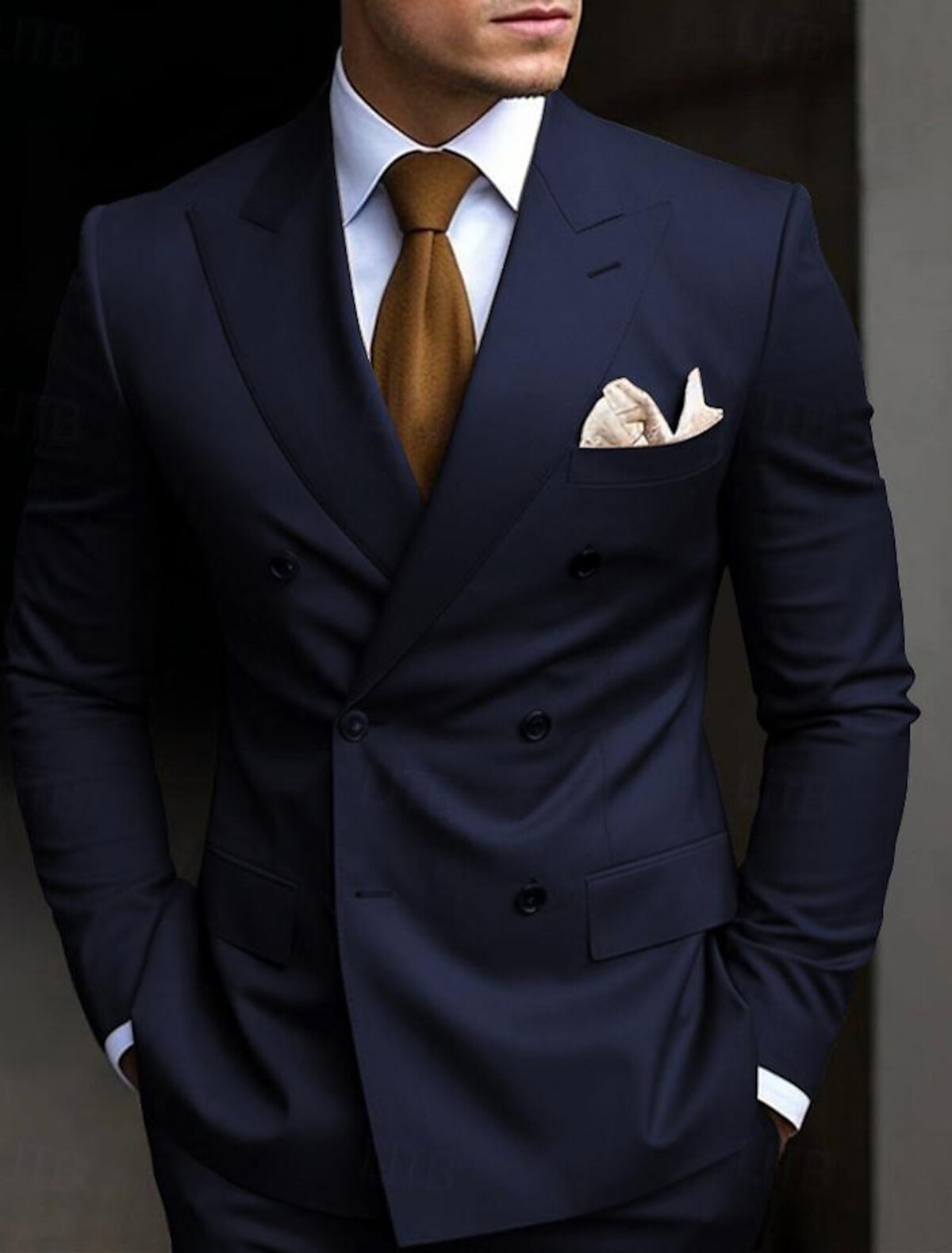 Men Suits Double Breasted Slim Fit Peak Lapel Tuxedo Formal Prom Groom Custom