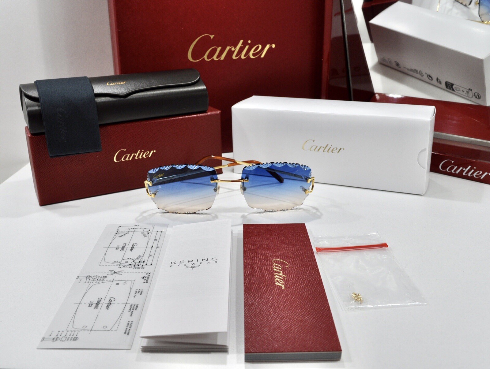 New Cartier rimless sunglasses fred glasses Diamond Cut decor BIG C gold Frame