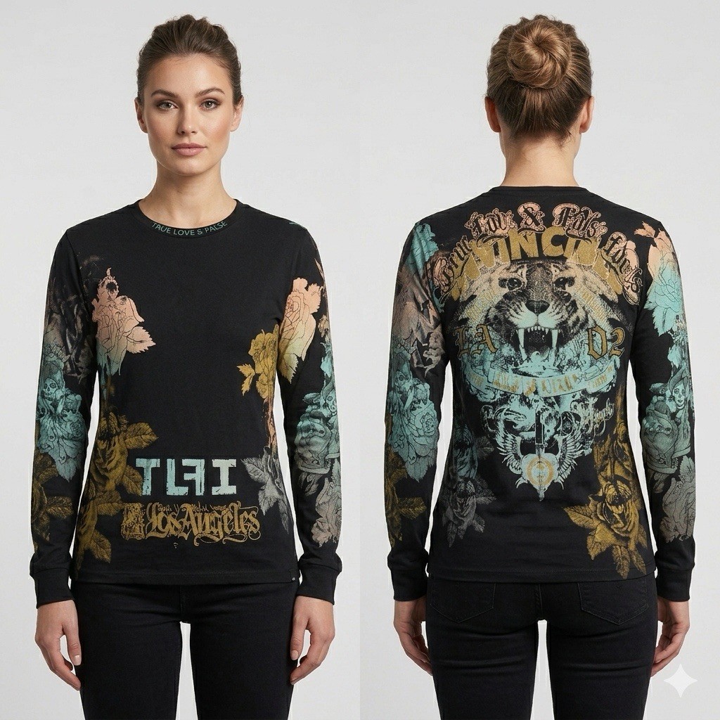 $68 TRUE LOVE FALSE IDOLS by AFFLICTION Long Sleeve Slim Fit Y2K T-shirt NWT
