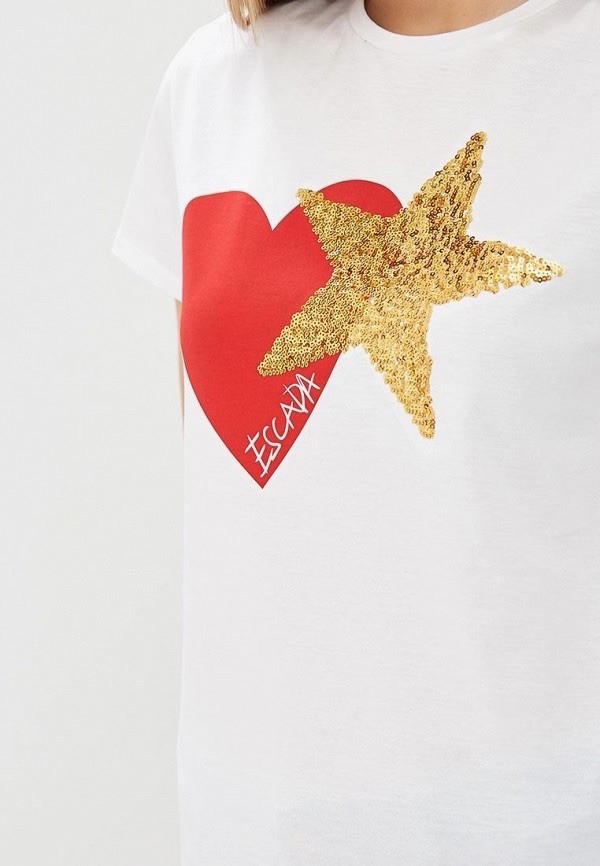 Escada Sport Red Heart Sequin Star T-Shirt Small RTP: $181