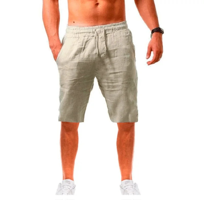 Men’s LINEN Shorts Casual Summer Beach Cotton Loose Fit Drawstring Pants S-3XL