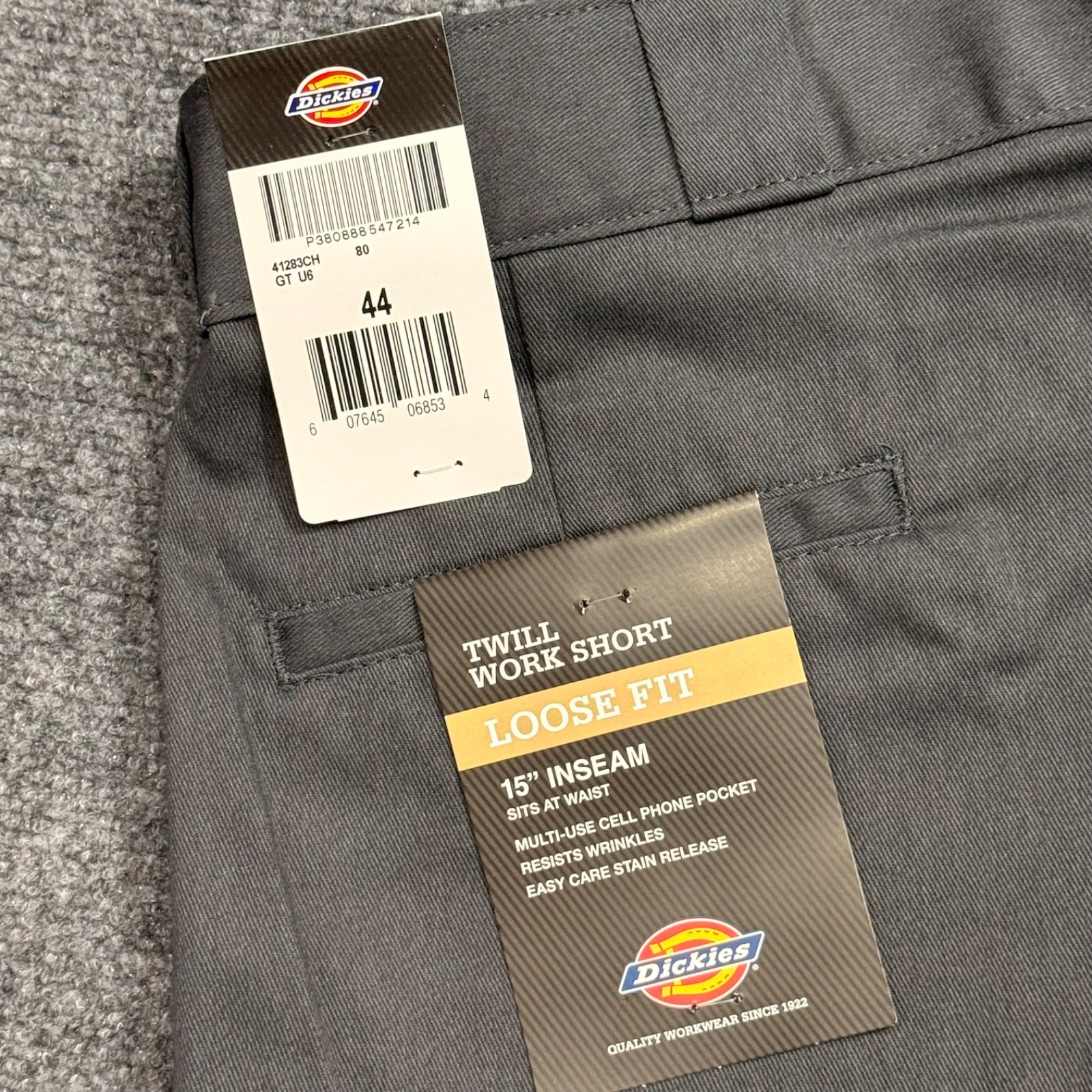 Dickies Mens Twill Work Short Loose Fit 44×15” Charcoal Grey – NWT