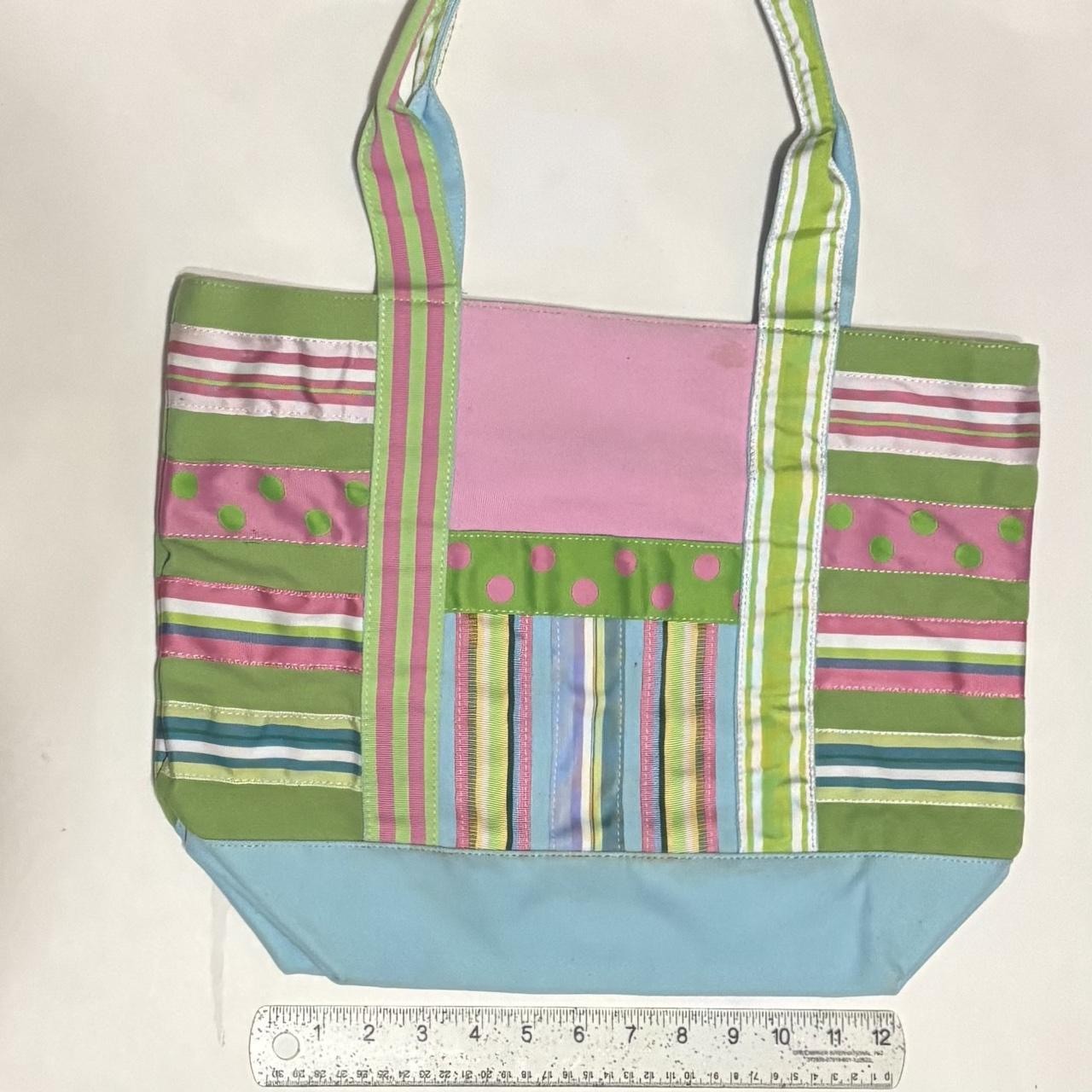Vintage 90s Quacker Factory Fun Pastel Spring Striped Polka Dot Pattern Tote Bag